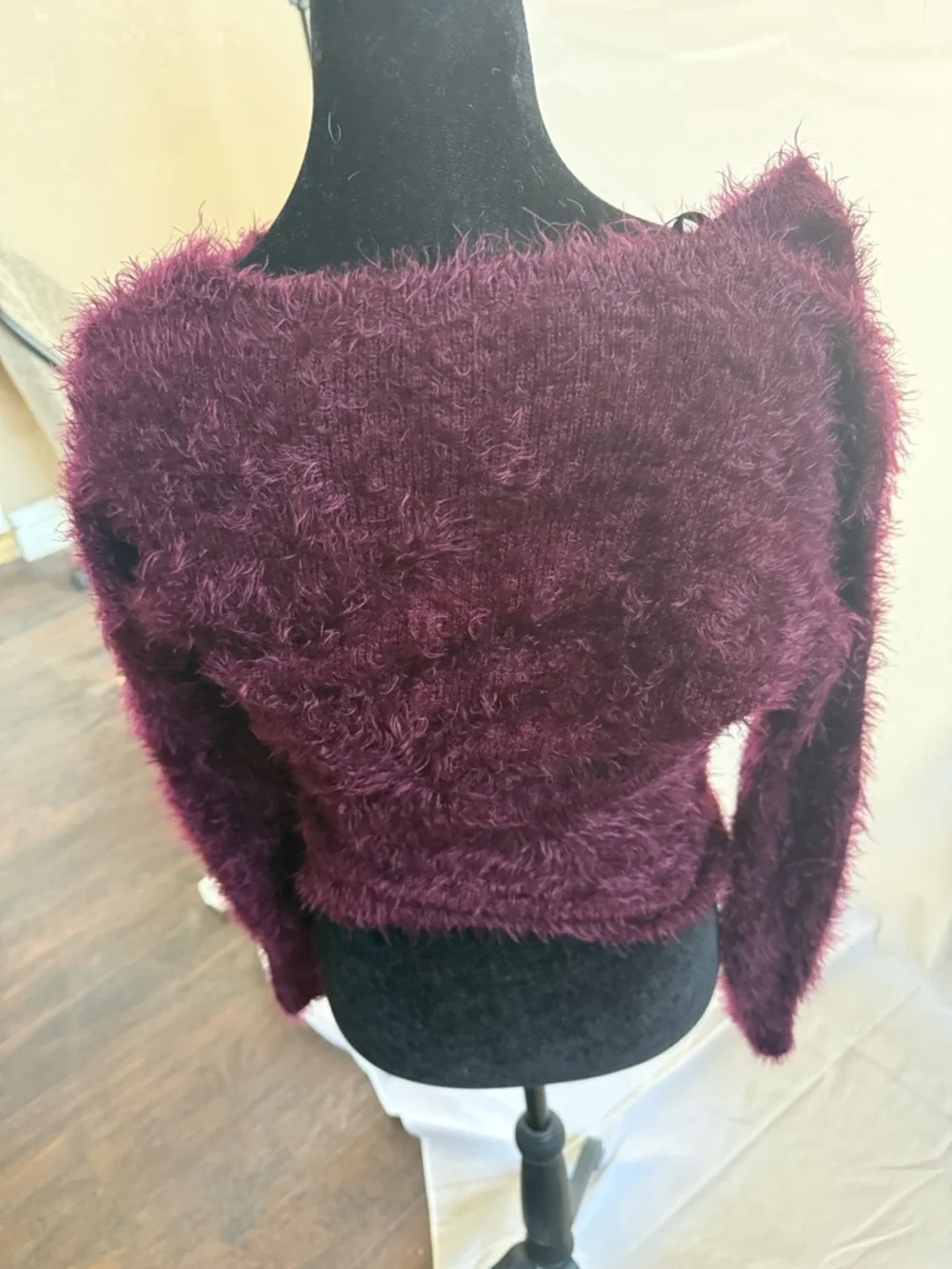 bebe Fuzzy Wine Crewneck Sweater - Picture 3 of 4